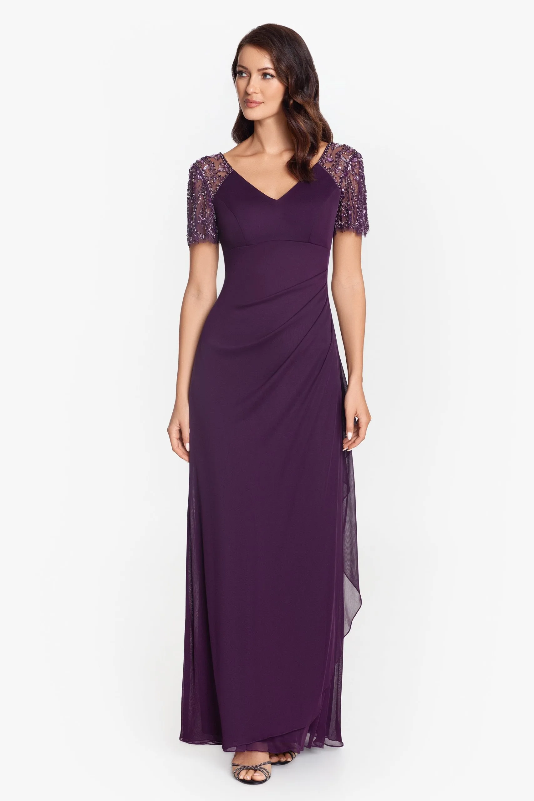 XSCAPE Long Beaded Flutter Sleeve Dress 9 XSCAPE Long Beaded Flutter Sleeve Dress - Image 7