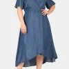 Standards & Practices Puff Sleeves High Low Tencel Dress -Jewelry Accessories 04acc102 bfd8 4969 bb40 efe61a656875