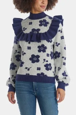 LOST + WANDER Flower School Ruffle Mock Neck Sweater