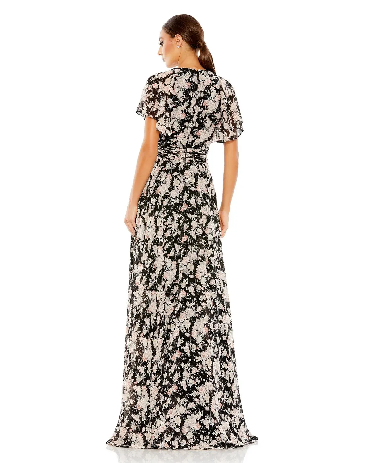 Mac Duggal Floral Print Flutter Sleeve A Line Gown 4 Mac Duggal Floral Print Flutter Sleeve A Line Gown - Image 2