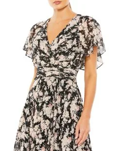 Mac Duggal Floral Print Flutter Sleeve A Line Gown 9 Mac Duggal Floral Print Flutter Sleeve A Line Gown -Jewelry Accessories 11266 2003403 3