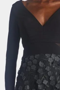 XSCAPE Long Sleeve Ruched Flower Dress -Jewelry Accessories 1889abc3 77d9 4b24 ac36 9f2d2e4ac4f4