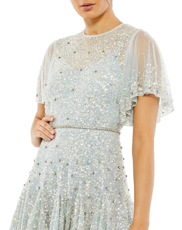 Mac Duggal Embellished Illusion Neck Butterfly Sleeve Midi Dress 4 Mac Duggal Embellished Illusion Neck Butterfly Sleeve Midi Dress - Image 2