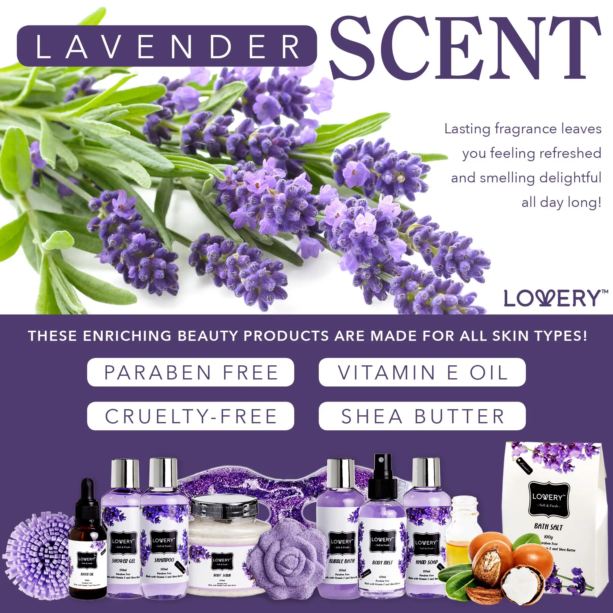 Lovery Lavender Home Spa Gift Basket 12-Piece Set 5 Lovery Lavender Home Spa Gift Basket 12-Piece Set - Image 3