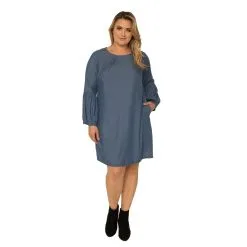 Standards & Practices Tencel Balloon Sleeves Midi Shift Dress