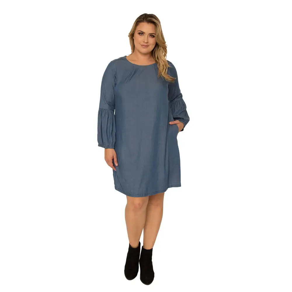 Standards & Practices Tencel Balloon Sleeves Midi Shift Dress 6 Standards & Practices Tencel Balloon Sleeves Midi Shift Dress - Image 4