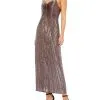 Ieena For Mac Duggal Pleated Metallic V-Neck Maxi Dress -Jewelry Accessories 2153 1755352 1