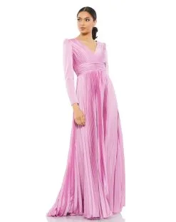 Ieena For Mac Duggal Long Sleeve Satin Gown