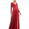 Ieena For Mac Duggal Satin V Neck Long Sleeve Pleated Gown 1 Ieena For Mac Duggal Satin V Neck Long Sleeve Pleated Gown -Jewelry Accessories 26613 2003403 1