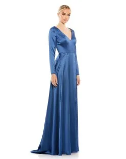 Ieena For Mac Duggal Satin V Neck Long Sleeve Pleated Gown 18 Ieena For Mac Duggal Satin V Neck Long Sleeve Pleated Gown -Jewelry Accessories 26613 2003403 6