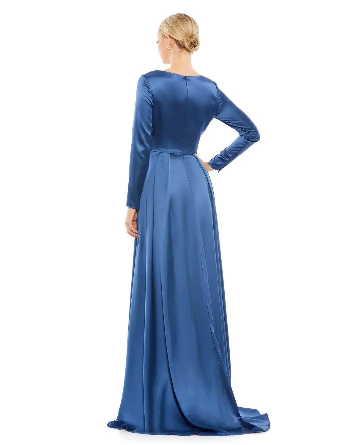 Ieena For Mac Duggal Satin V Neck Long Sleeve Pleated Gown 9 Ieena For Mac Duggal Satin V Neck Long Sleeve Pleated Gown - Image 7