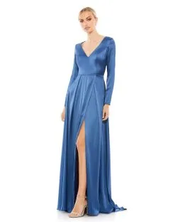 Ieena For Mac Duggal Satin V Neck Long Sleeve Pleated Gown 21 Ieena For Mac Duggal Satin V Neck Long Sleeve Pleated Gown -Jewelry Accessories 26613 2003403 9