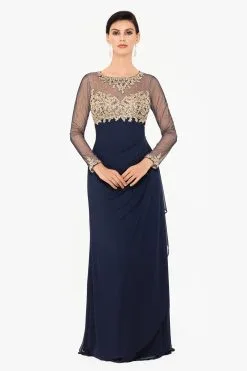 XSCAPE Embroidered Top Matte Jersey Dress