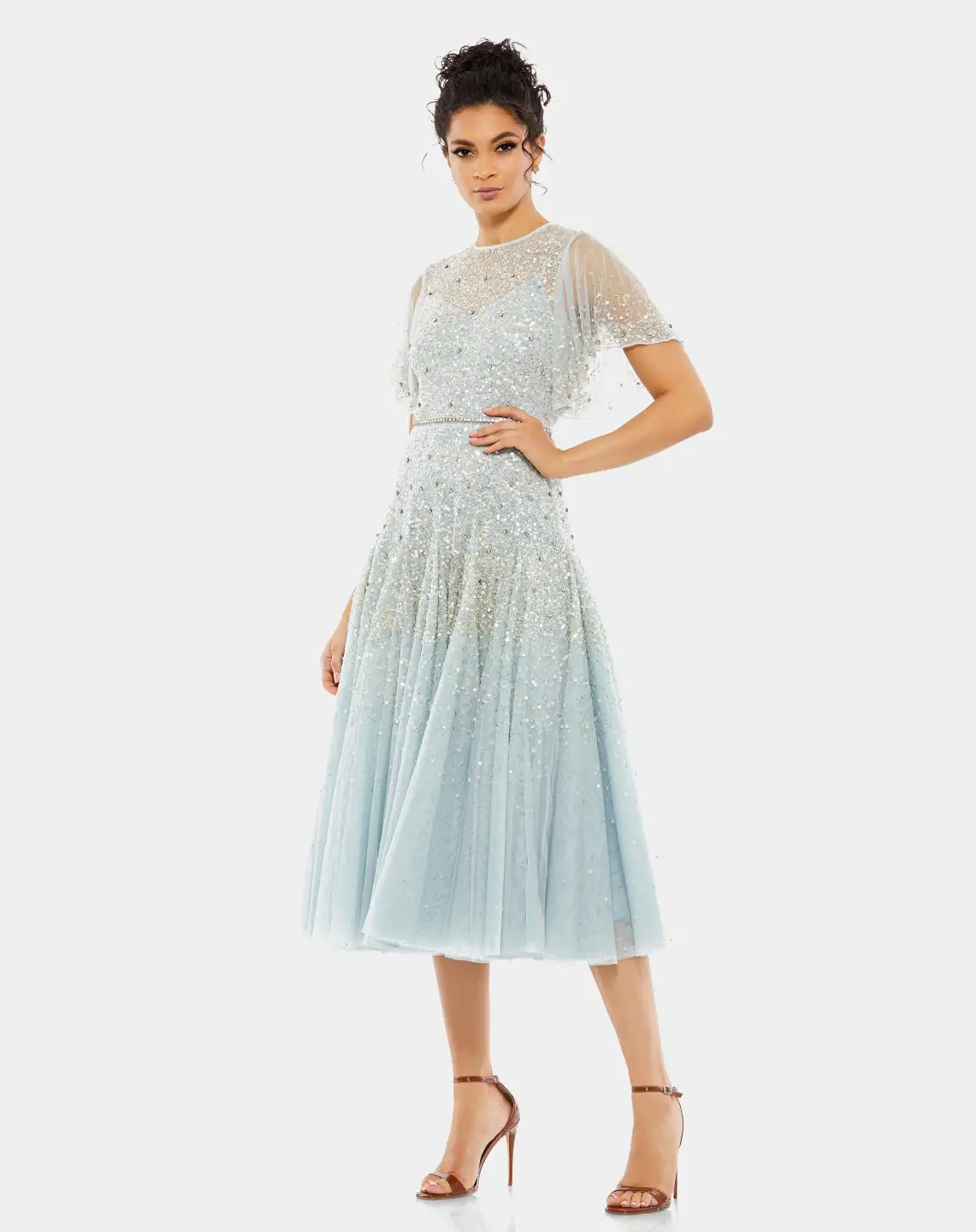 Mac Duggal Embellished Illusion Neck Butterfly Sleeve Midi Dress 5 Mac Duggal Embellished Illusion Neck Butterfly Sleeve Midi Dress - Image 3