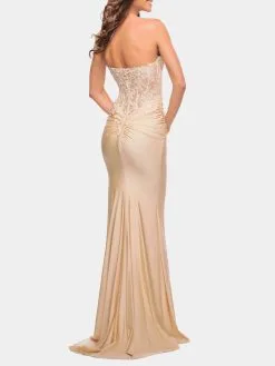 La Femme Stunning Strapless Jeweled Lace And Jersey Dress -Jewelry Accessories 2dc5ff2e 57f6 4757 a7b4 5d5dcdc67e2b
