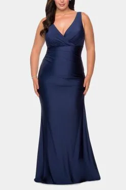 La Femme Faux Wrap Bodice Simple Jersey Gown