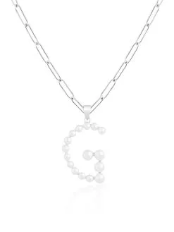 Splendid Pearls Sterling Silver Pearl Initial Pendant Necklace