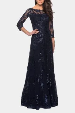 La Femme Long Lace Dress Sequins And Sheer 3/4 Sleeves -Jewelry Accessories 34f4cc69 55b5 43d5 98c3 bc93c4c37b4a