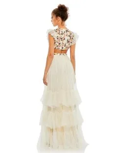Mac Duggal Embroidered Bodice Cap Sleeve Ruffle Tiered Gown -Jewelry Accessories 35106 2003403 3