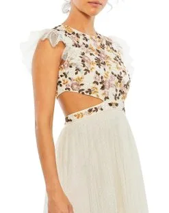 Mac Duggal Embroidered Bodice Cap Sleeve Ruffle Tiered Gown -Jewelry Accessories 35106 2003403 4