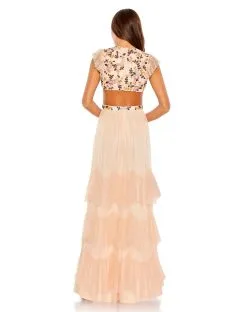 Mac Duggal Embroidered Bodice Cap Sleeve Ruffle Tiered Gown -Jewelry Accessories 35106 2003403 7