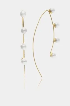 Rivka Friedman Long Wire Pearl Earrings