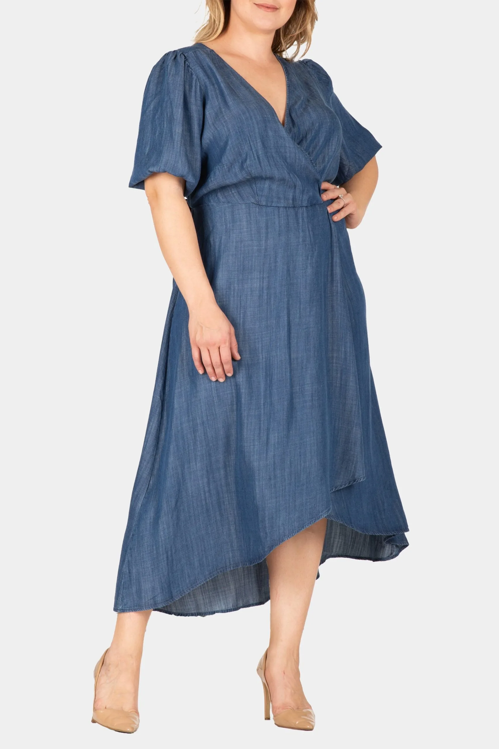 Standards & Practices Puff Sleeves High Low Tencel Dress 6 Standards & Practices Puff Sleeves High Low Tencel Dress - Image 4