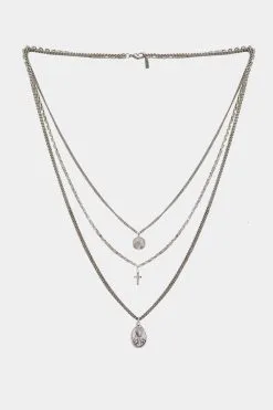 Mr. Ettika Triple Layered Antique Silver Necklace