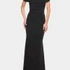 La Femme Beaded Long Jersey Off The Shoulder Gown