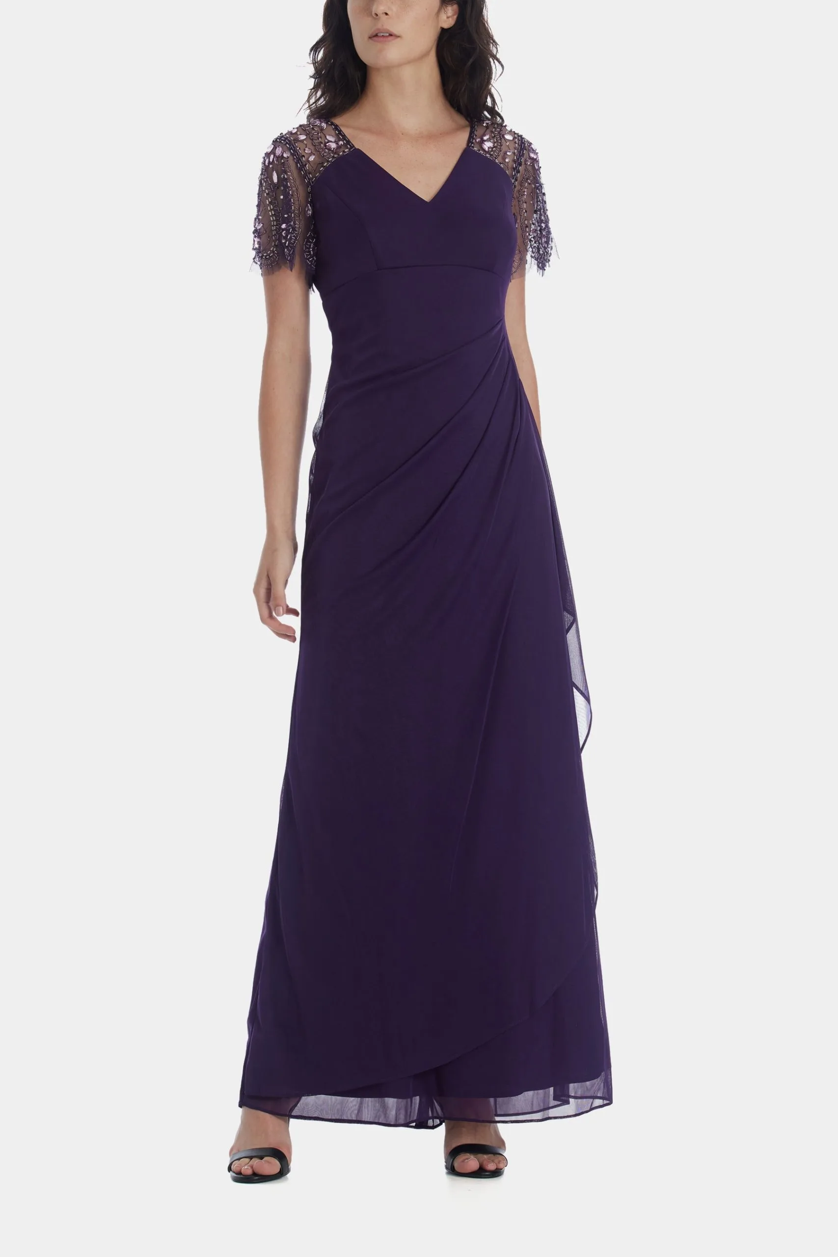 XSCAPE Long Beaded Flutter Sleeve Dress 7 XSCAPE Long Beaded Flutter Sleeve Dress - Image 5