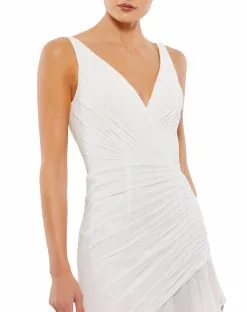 Ieena For Mac Duggal Asymmetrical Ruffled Hem V Neck Dress -Jewelry Accessories 49487 1793518 4