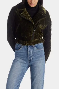Avec Les Filles Velvet Quilted Cropped Moto Jacket -Jewelry Accessories 56271958 c639 42d6 b507 ac01d85c96f4