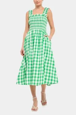 English Factory Check Print Smocked Dress