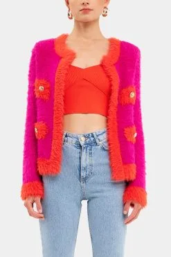 Endless Rose Fuzzy Colorblock Cardigan