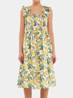 English Factory Lemon Print Smocked Midi Dress -Jewelry Accessories 64b13350 1357 49ea 830f e586edf4b265