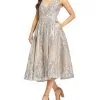 Mac Duggal V Neck Midi Dress -Jewelry Accessories 67533 1831172 1