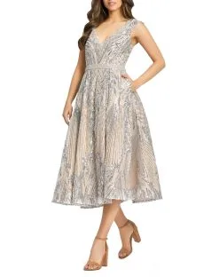 Mac Duggal V Neck Midi Dress -Jewelry Accessories 67533 1831172 4