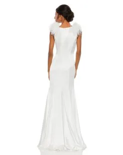 Mac Duggal Feather Shoulder V Neck Column Gown 10 Mac Duggal Feather Shoulder V Neck Column Gown -Jewelry Accessories 68137 1967872 3