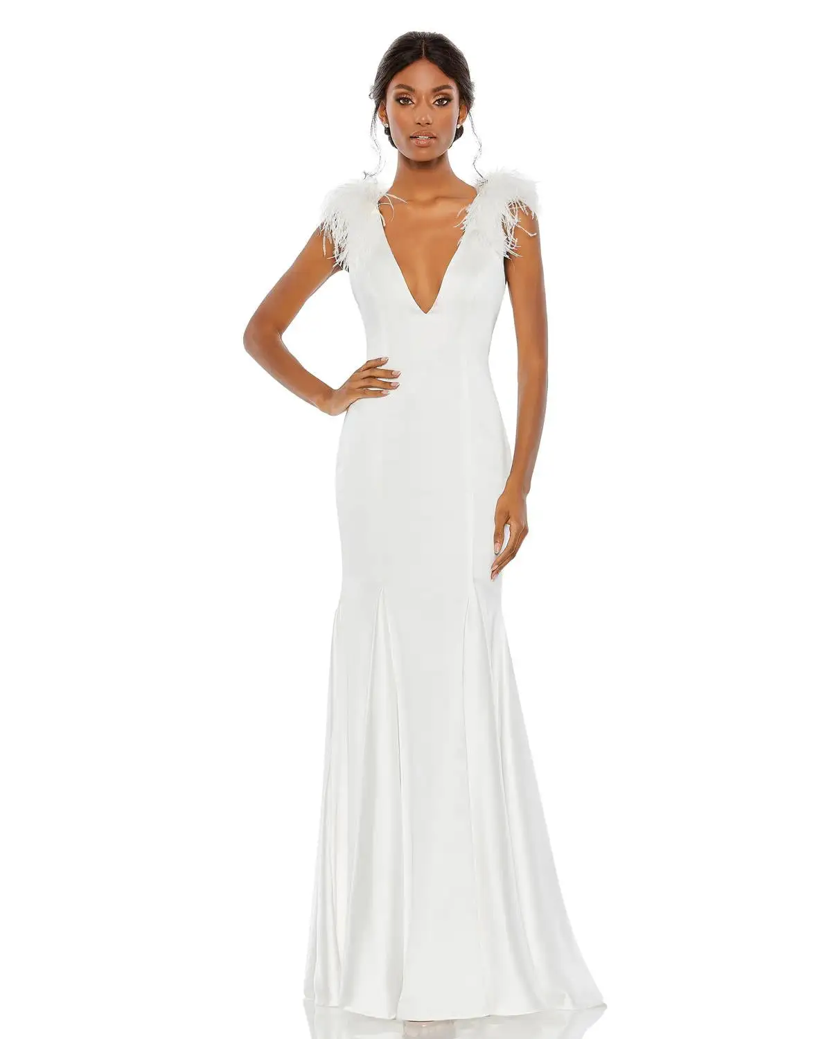 Mac Duggal Feather Shoulder V Neck Column Gown 8 Mac Duggal Feather Shoulder V Neck Column Gown - Image 6