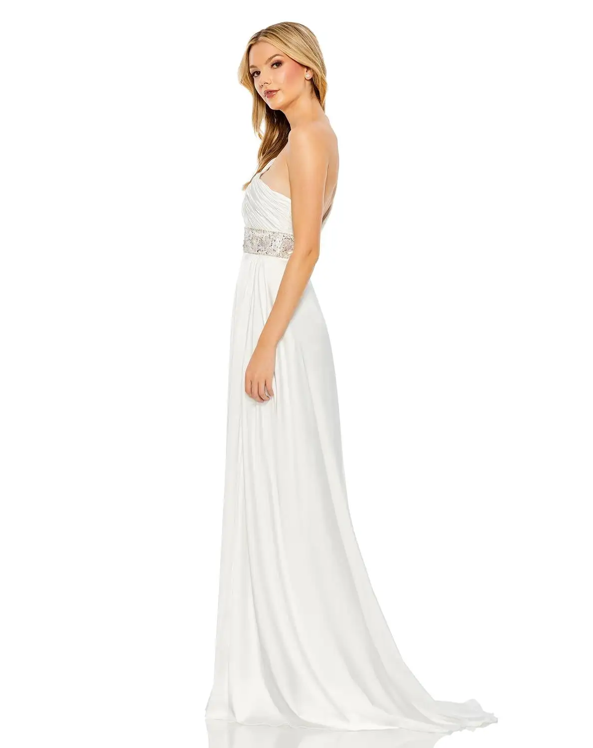 Mac Duggal Pleated One Shoulder Beaded Waist Gown 4 Mac Duggal Pleated One Shoulder Beaded Waist Gown - Image 2