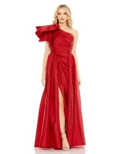 Ieena For Mac Duggal Draped Bow One Shoulder Over Skirt Gown