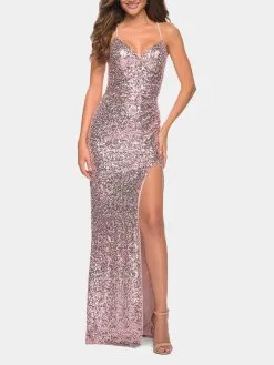 La Femme Unique Sequin Long Evening Dress