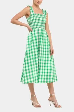 English Factory Check Print Smocked Dress -Jewelry Accessories 8090b8d9 3bcb 43f6 b483 a16735118f67