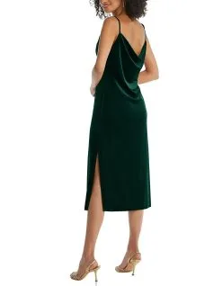 Social Bridesmaids Asymmetrical One-Shoulder Velvet Midi Slip Dress -Jewelry Accessories 8212 1755358 11