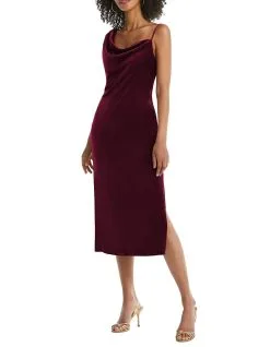 Social Bridesmaids Asymmetrical One-Shoulder Velvet Midi Slip Dress -Jewelry Accessories 8212 1755358 4