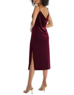 Social Bridesmaids Asymmetrical One-Shoulder Velvet Midi Slip Dress -Jewelry Accessories 8212 1755358 5
