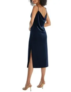 Social Bridesmaids Asymmetrical One-Shoulder Velvet Midi Slip Dress -Jewelry Accessories 8212 1755358 8