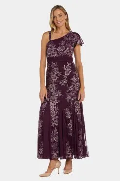 R&M Richards One Shoulder Embellished Evening Dress