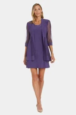 R&M Richards Shift Dress With Sparkling Neckline And Soft Jacket