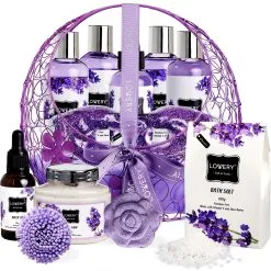 Lovery Lavender Home Spa Gift Basket 12-Piece Set